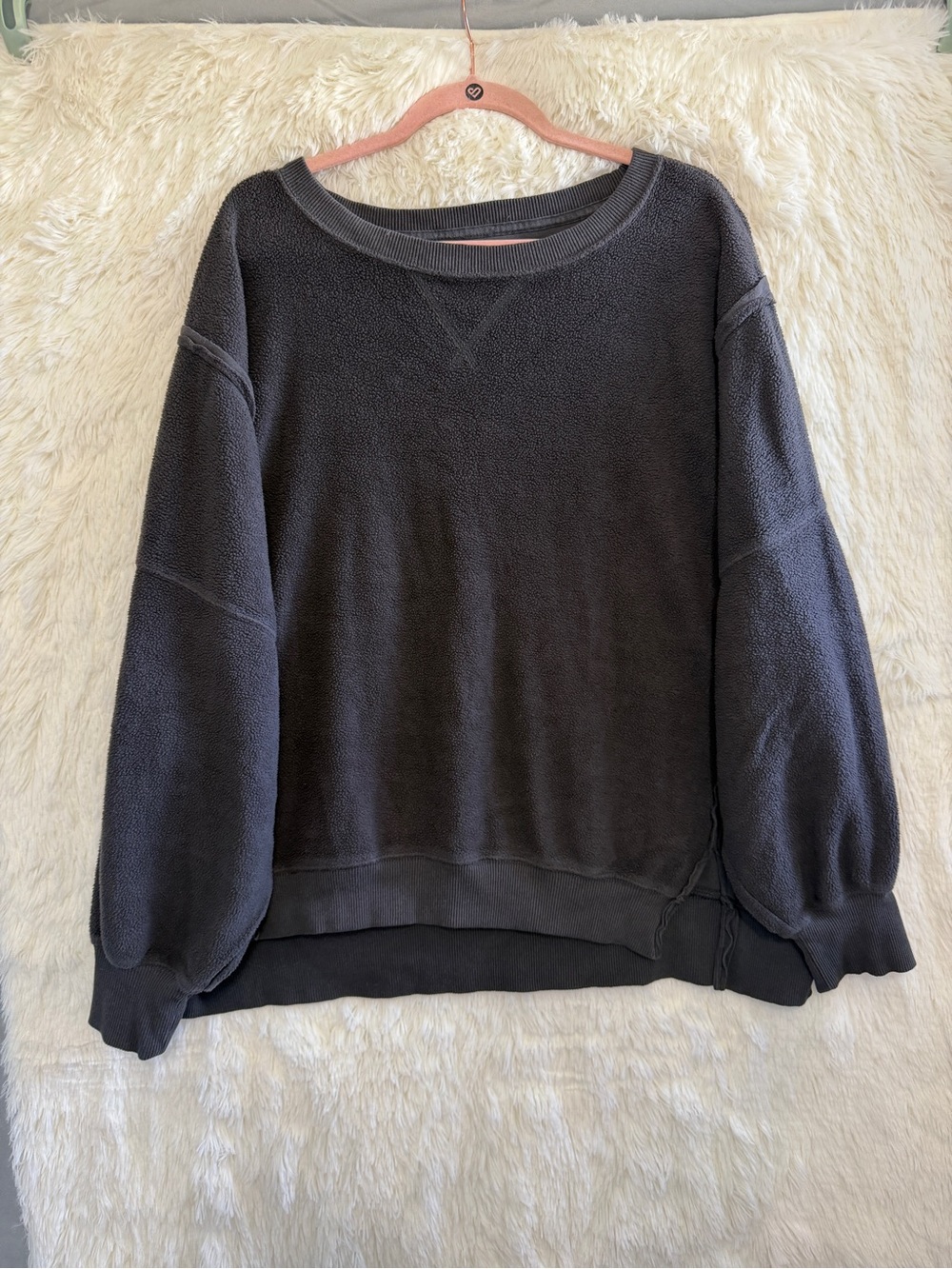 American Eagle Womens Oversized Big Hug Reverse Fleece Sweatshirt Size L Grey
